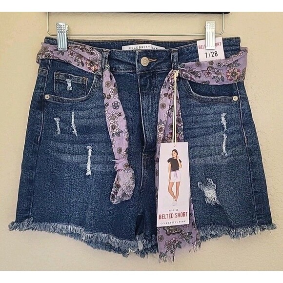 Celebrity Pink Jean Shorts Womens 7/28 High Rise Raw Hem Distressed Casual Beach - Picture 1 of 13